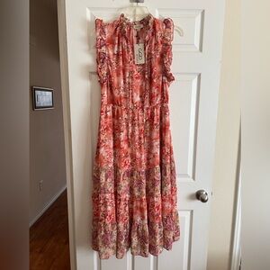 Gigio Floral Red Maxi plus Dress